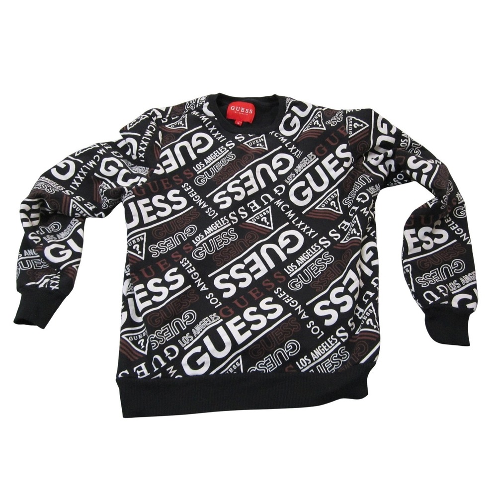 Guess Los Angeles Sweater Mens M Black Allover Logo Limited Edition Streetwear